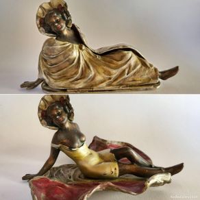 Arte: Franz Bergmann bronce vienés, figura erótica pintada en frio, Vienna Man Greb